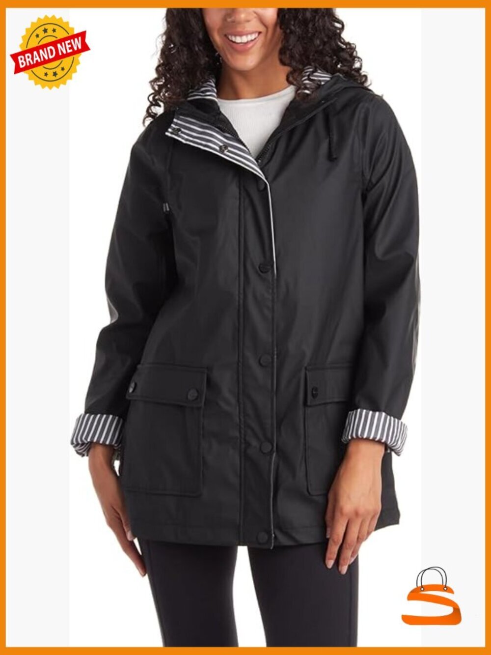 Lightweight Water-Resistant Rain Jacket with Hood - Long Sleeve Zipper